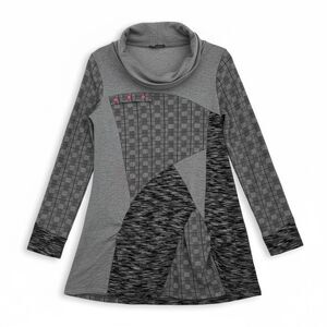Dolcezza Artsy Tunic Geometric Printed Size Small Gray Buttons Long Sleeve